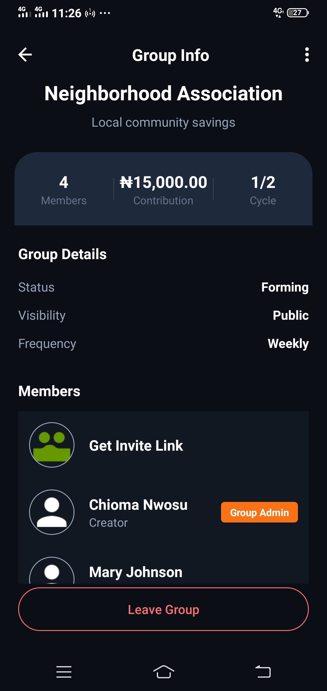 Group Management Screen