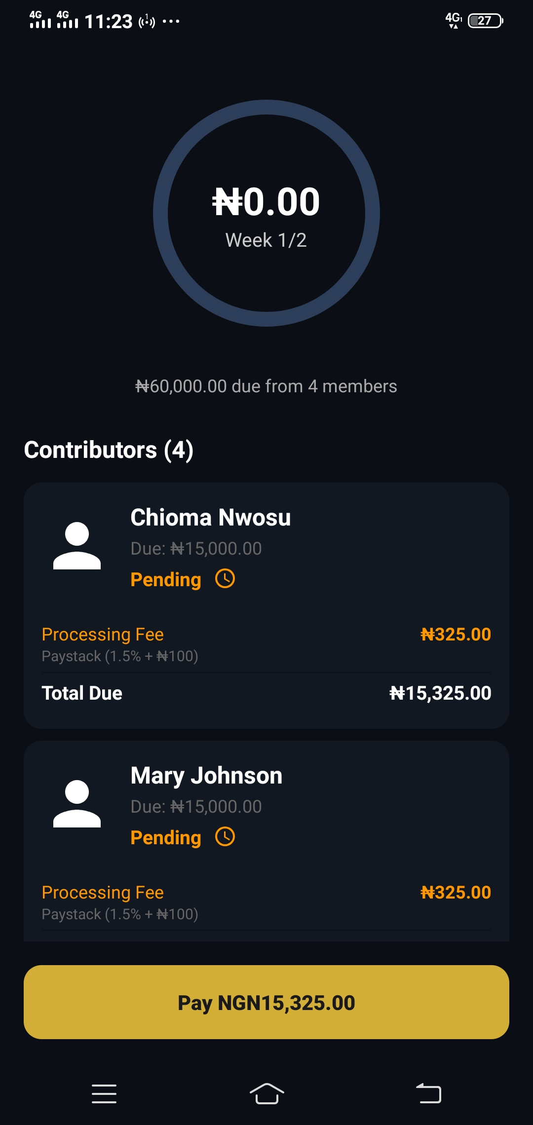Payment Tracking Screen